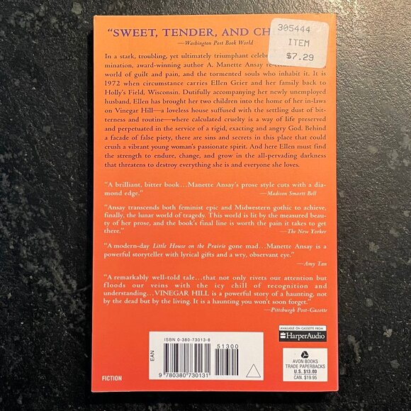 "Vinegar Hill," by A. Manette Ansay, 1998 Avon Books Paperback Edition - Picture 2 of 5